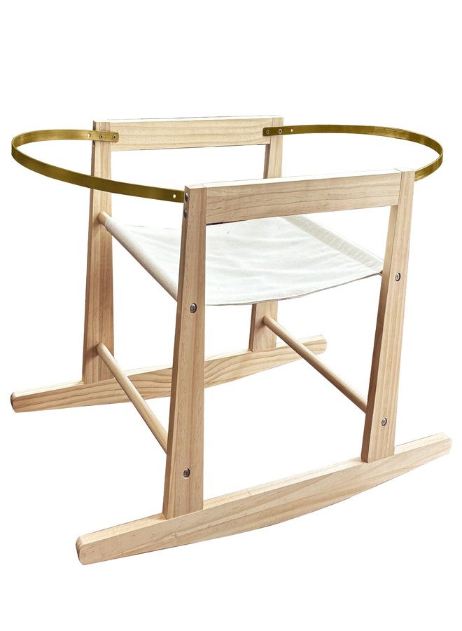 Calvana Wooden Rocking Basket Stand Compatible with Moses Baskets for Newborns, Locking Mechanism & Adjustable Strap, Natural Wood, 35" x 18.5" x 19", Basket Not Included - Image 1